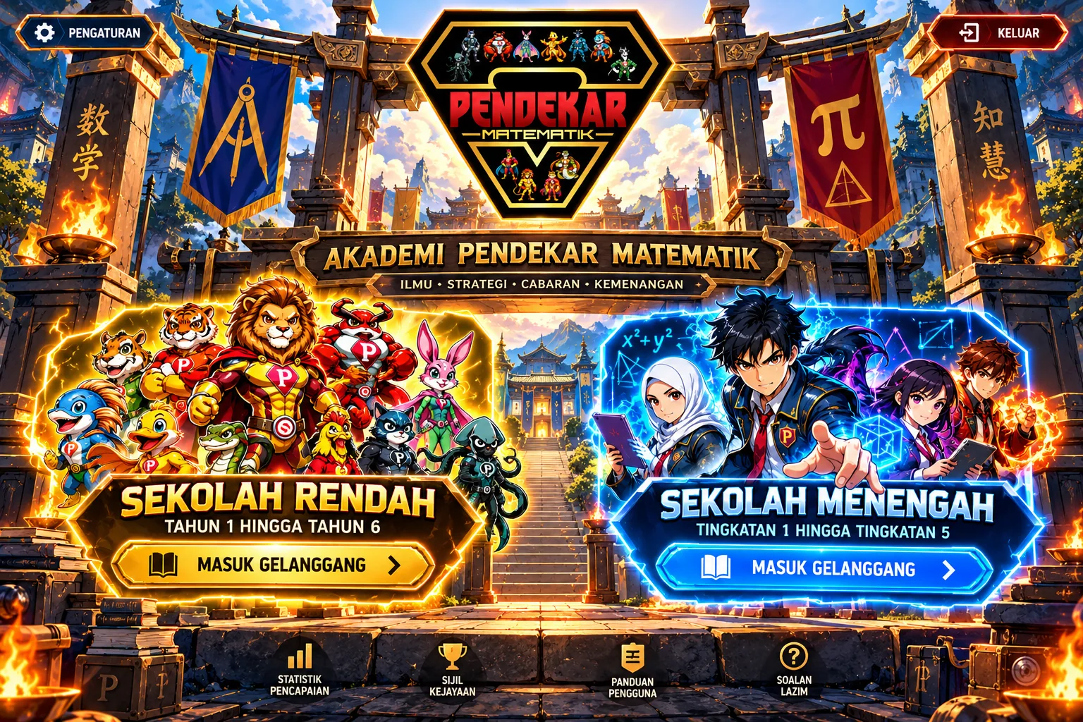 Gelanggang Akademi Pendekar Matematik dengan pilihan sekolah rendah dan menengah